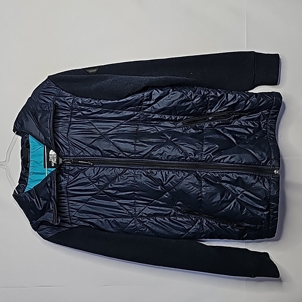Mens The North Face zip up puffer jacket with sweater sleeves hooded jacket sz S